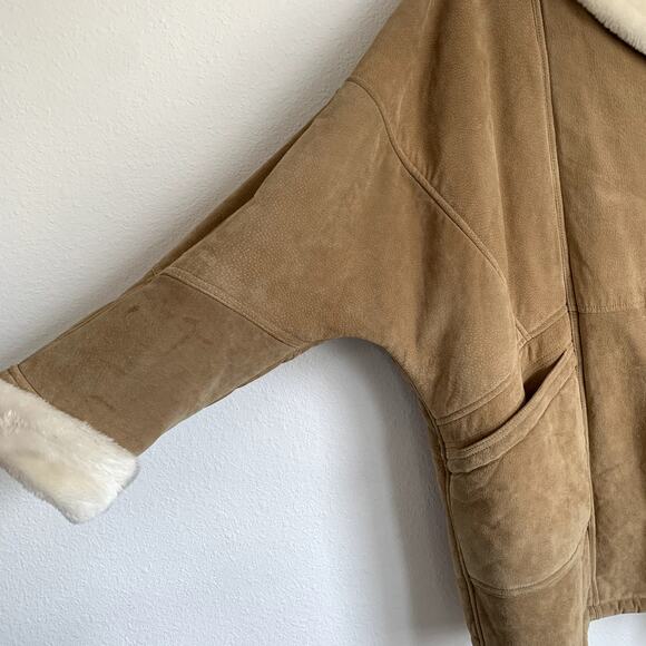 Wilsons Leather Shearling Fleece Faux Fur Lined Suede Leather Coat in Tan - Picture 15 of 16